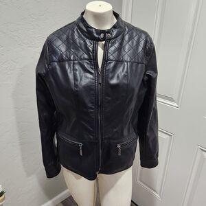 JouJou Women’s Medium Black Faux Leather Full Zip Crop Style Motorcycle Jacket